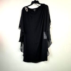 Xscape Women Plus 14W Black Embellished Short Shift Dress NWT AP58